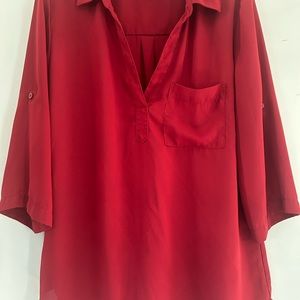 Soho Jeans Co Top Womens Med burgundy 3/4 length sleeves breast Pocket